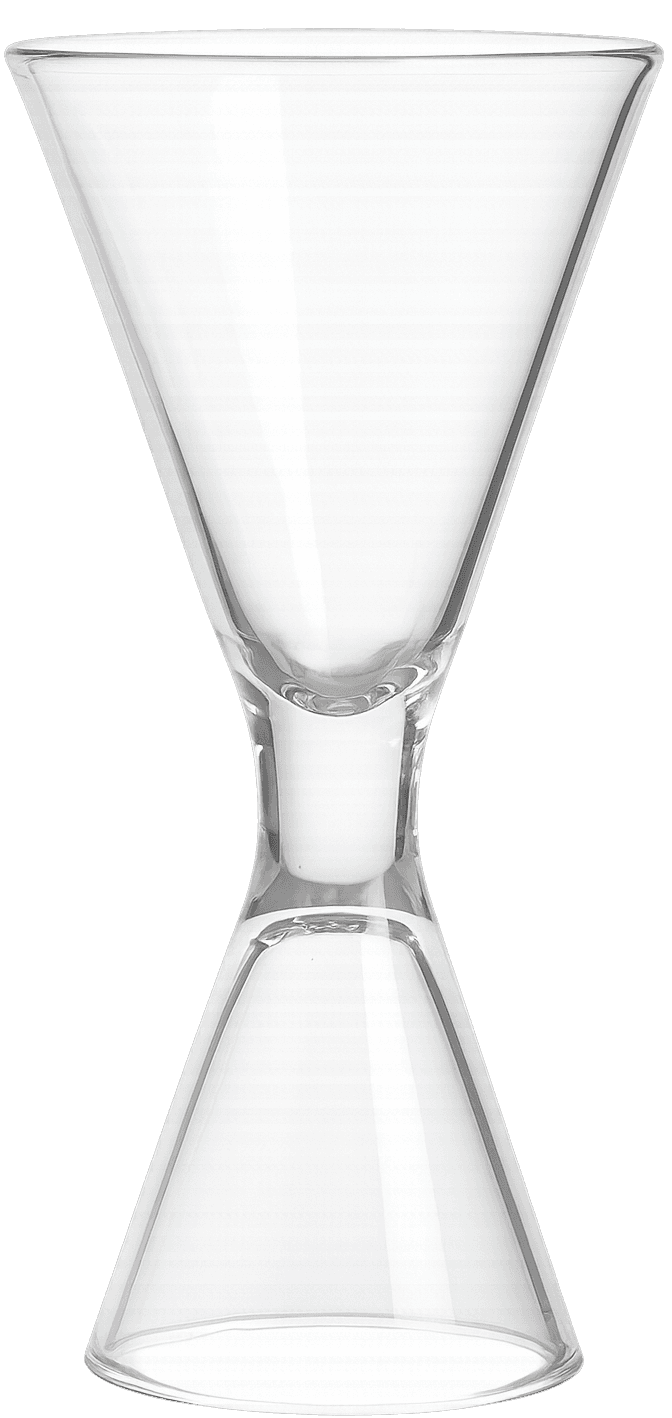TwinPour twin-measure borosilicate glass showing 30ml and 60ml capacity marks